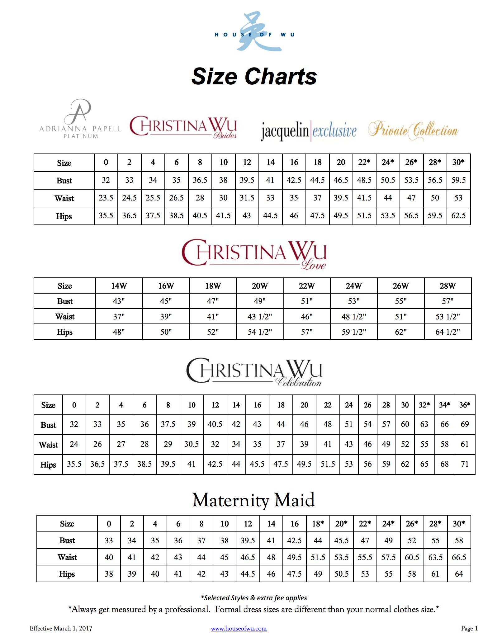 Tiffany Gowns Size Chart